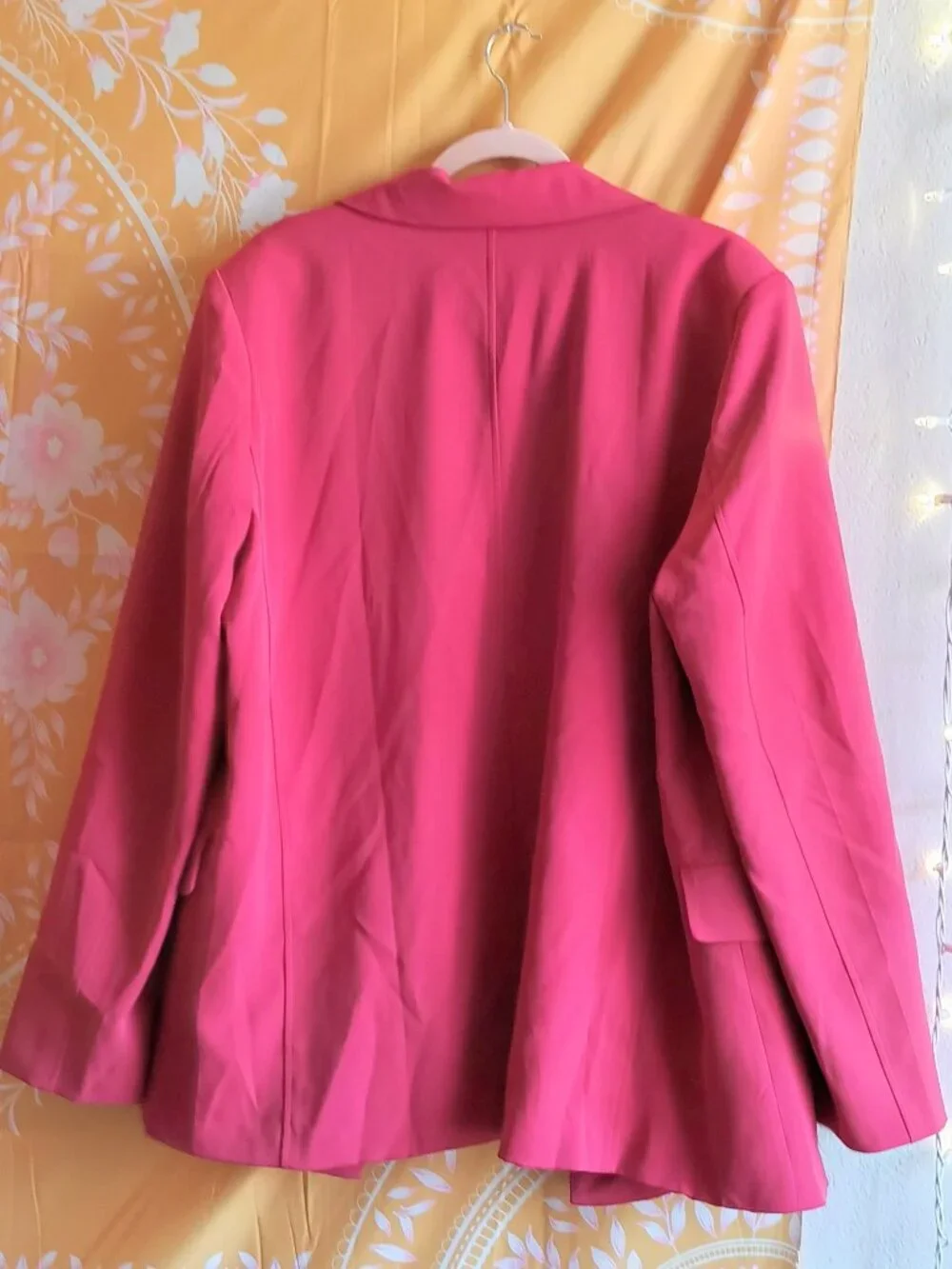 Oddy Hot Pink Open Deep V Neck Blazar with Silk Leopard Print Lining Size 3X